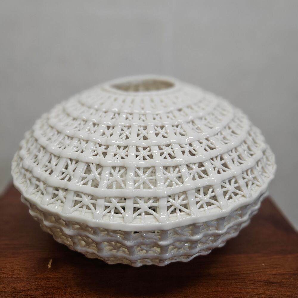 Cyan Design Diana Collection Open Basket Weave Porcelain Vase White 8 Inch